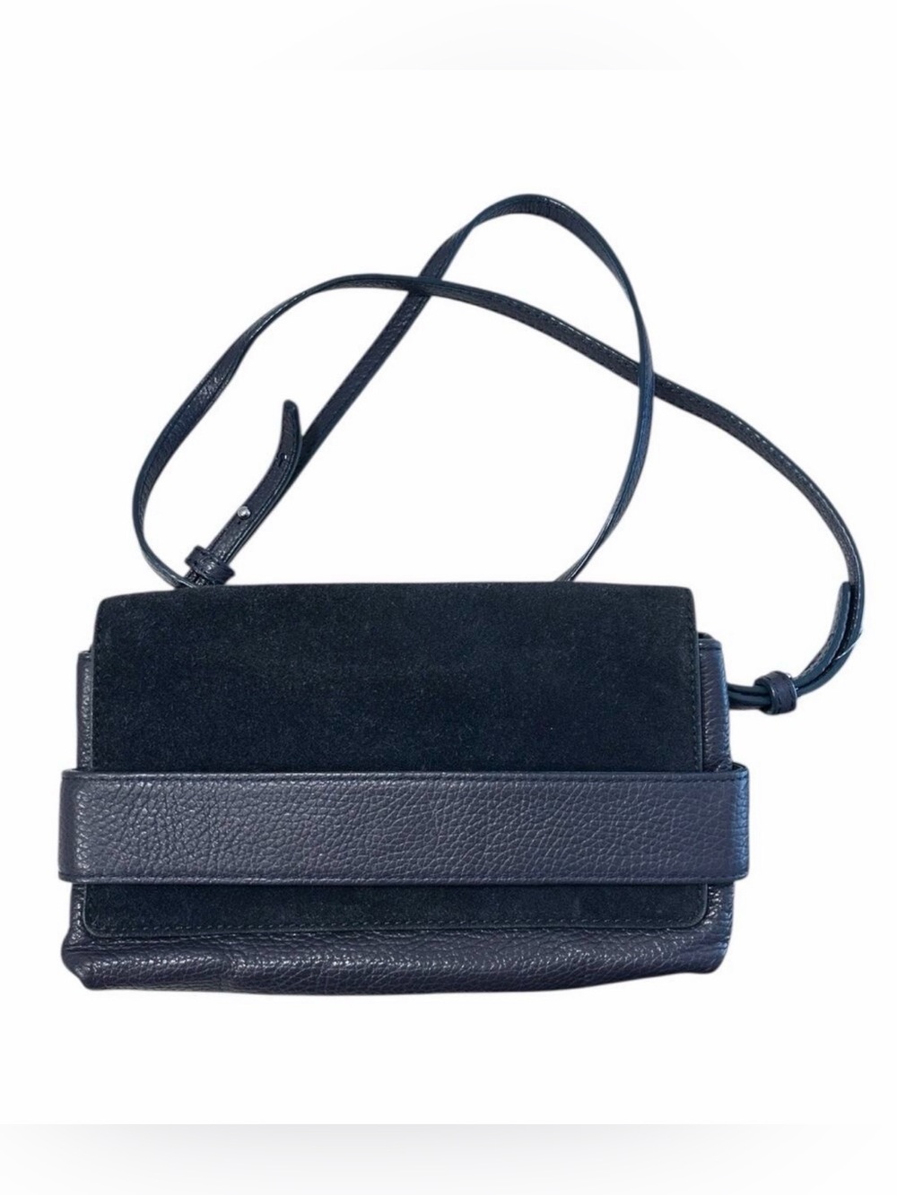 Banana Republic Mixed Media Pebbled Leather & Suede Crossbody Bag Navy Small